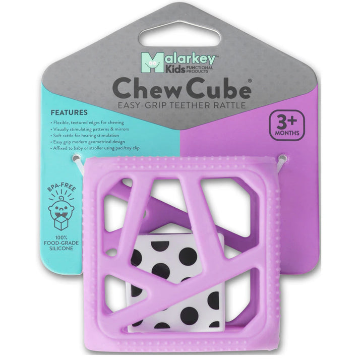 Malarkey Kids Chew Cube Easy Grip Teether Rattle (Purple)