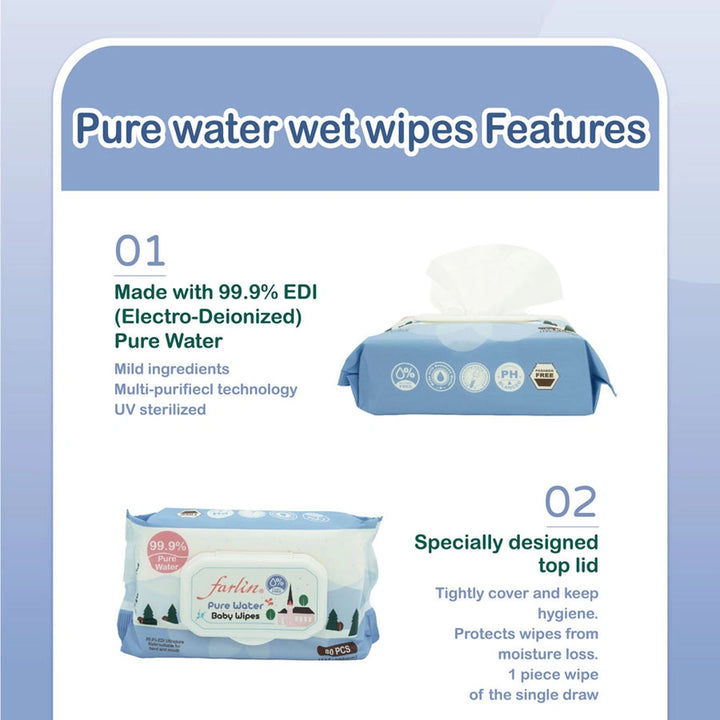 Farlin Pure Water Baby Wipes 80 Sheets