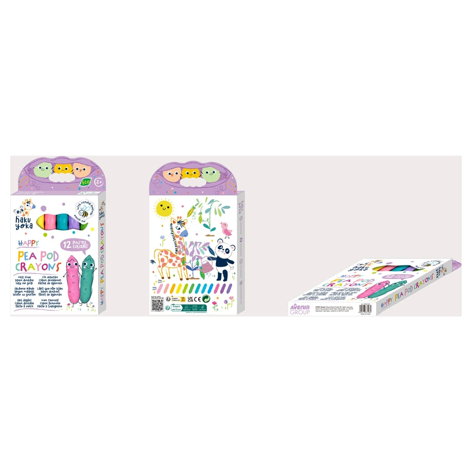 Haku Yoka Happy Pea Pod Crayons 12 Pastel Colours