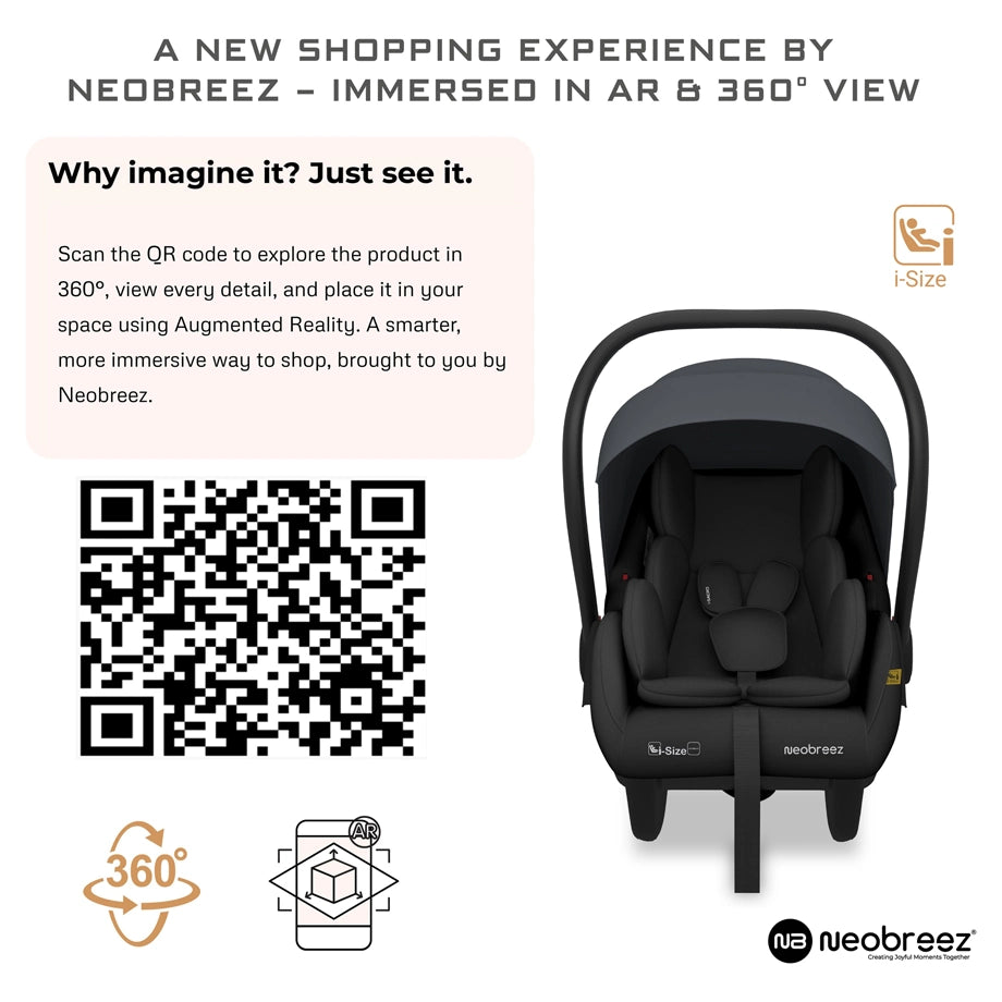 Neobreez Sacro I-Size Lightweight Baby Car Seat Carrier (Grey/Black)