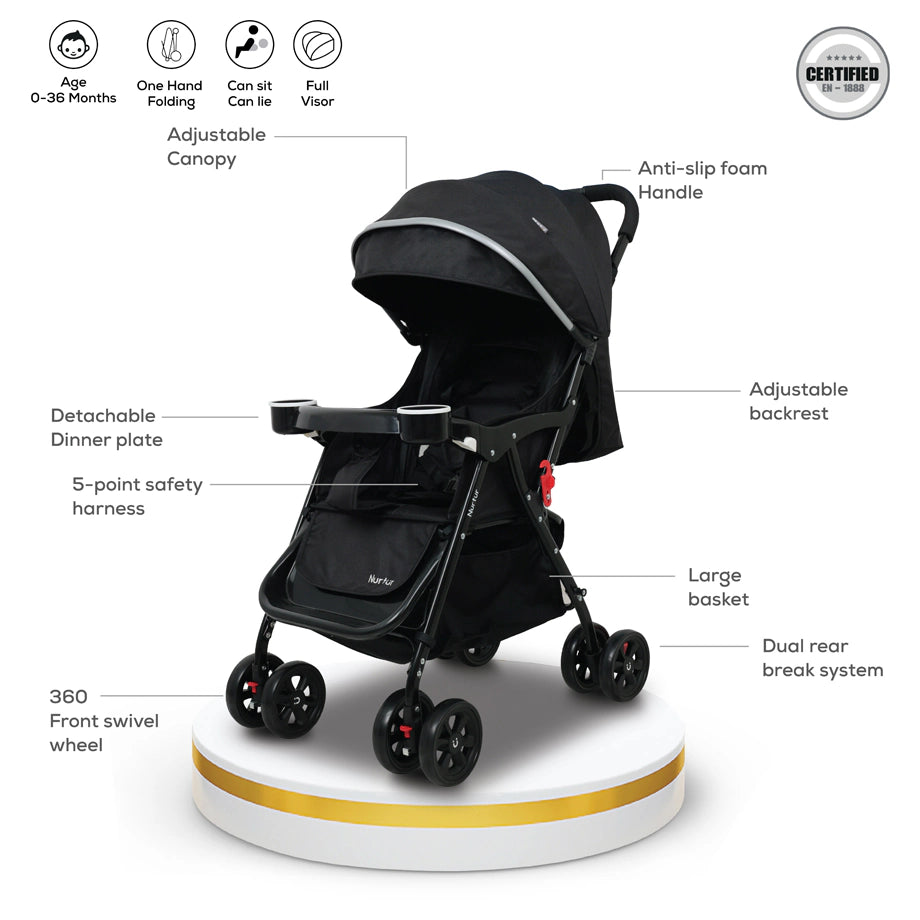 Nurtur Bliss Travel Stroller with Basket (Black)