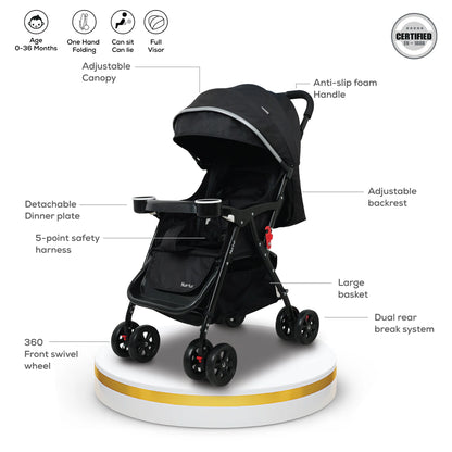 Nurtur Bliss Travel Stroller with Basket (Black)
