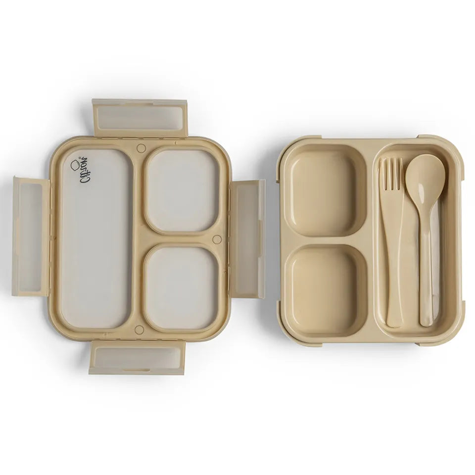 Citron Lunchbox with Fork and Spoon (Beige)