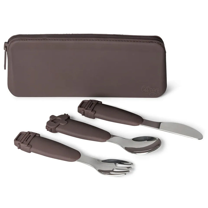 Citron Silicone Cutlery Set with Pouch Plum