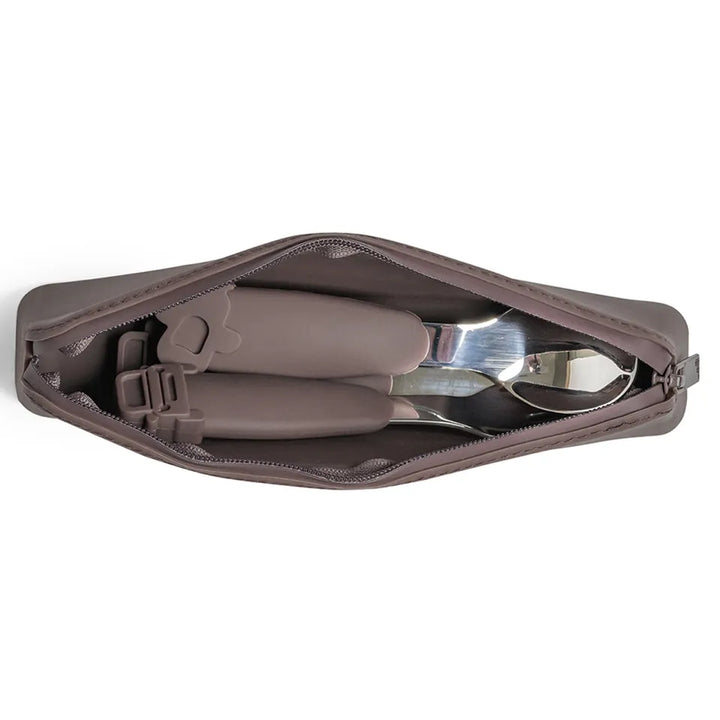 Citron Silicone Cutlery Set with Pouch Plum