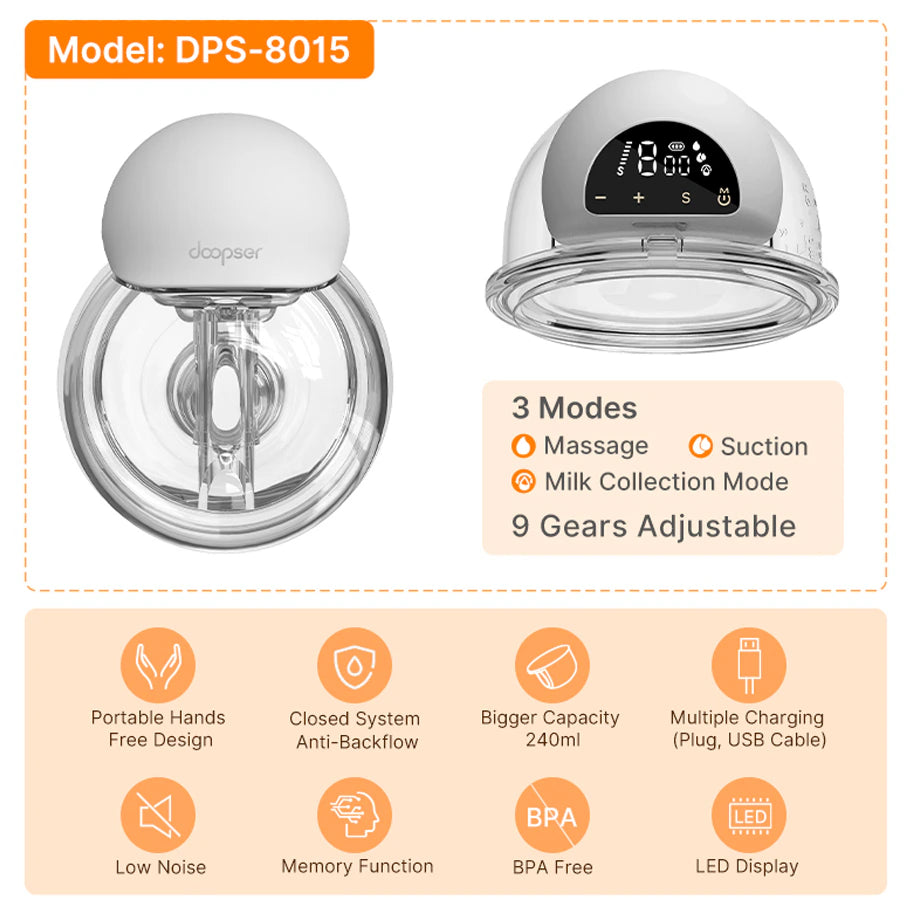 Doopser Wireless Wearable Electric Breast Pump 240Ml