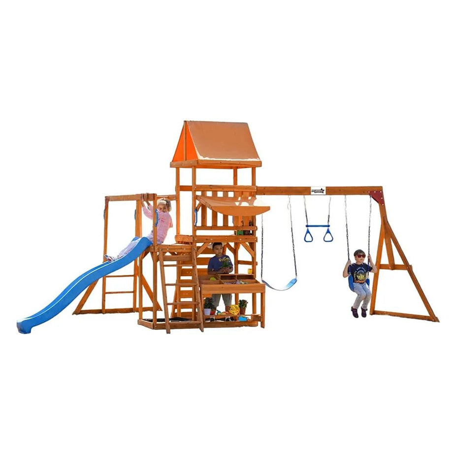 Dynamic Sports Arabian Pronghorn Wooden Swing Set Outdoor Playset for Kids