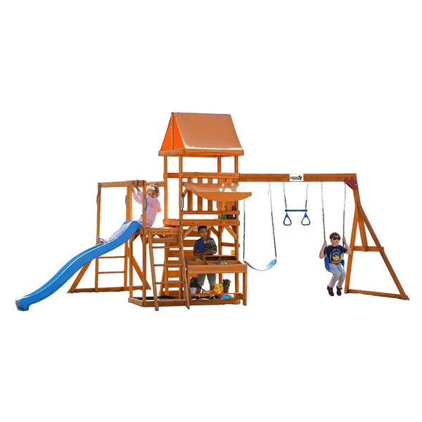 Dynamic Sports Arabian Pronghorn Wooden Swing Set Outdoor Playset for Kids