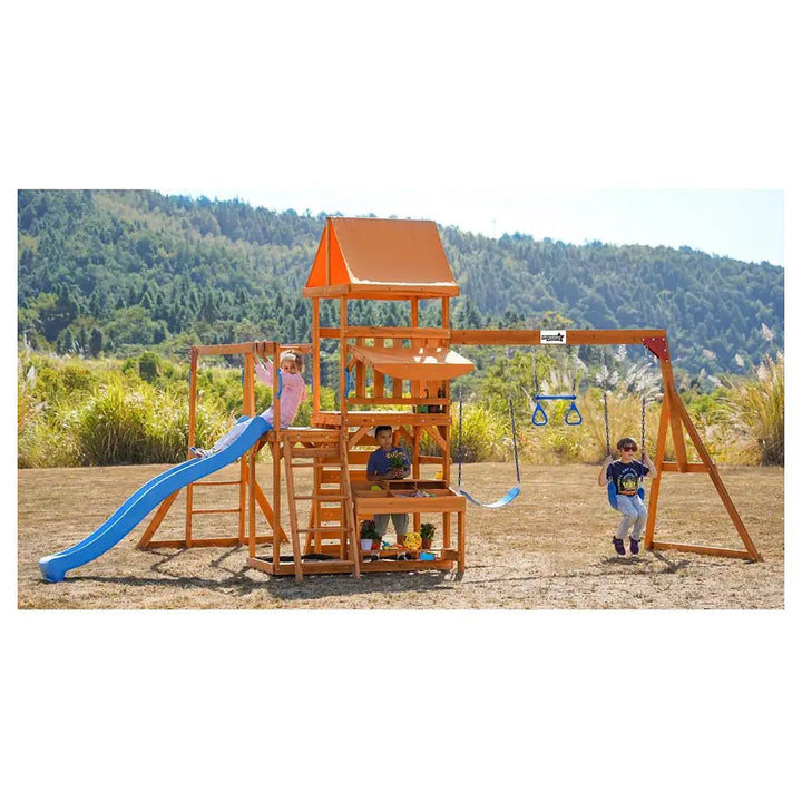 Dynamic Sports Arabian Pronghorn Wooden Swing Set Outdoor Playset for Kids