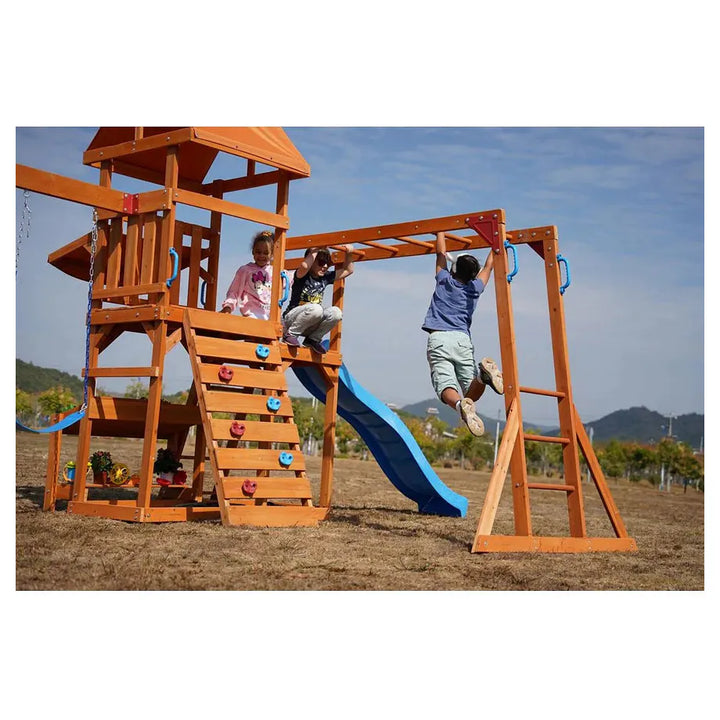 Dynamic Sports Arabian Pronghorn Wooden Swing Set Outdoor Playset for Kids