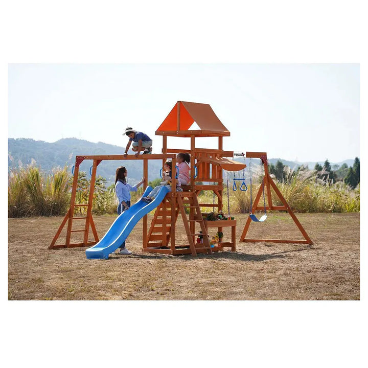 Dynamic Sports Arabian Pronghorn Wooden Swing Set Outdoor Playset for Kids