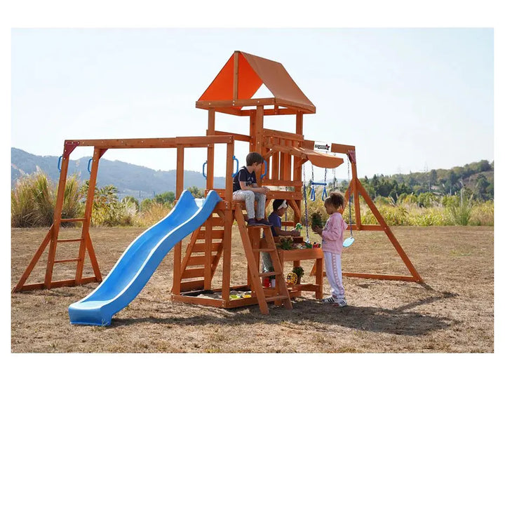 Dynamic Sports Arabian Pronghorn Wooden Swing Set Outdoor Playset for Kids