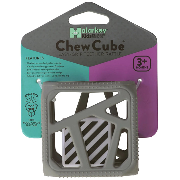 Malarkey Kids Chew Cube Easy Grip Teether Rattle (Grey)