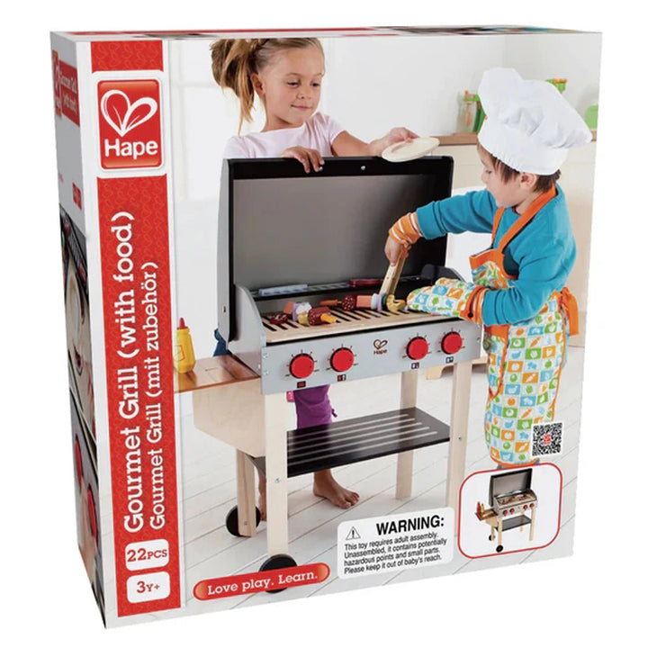 Hape Wooden Gourmet Grill with 22-Piece BBQ Kitchen Playset