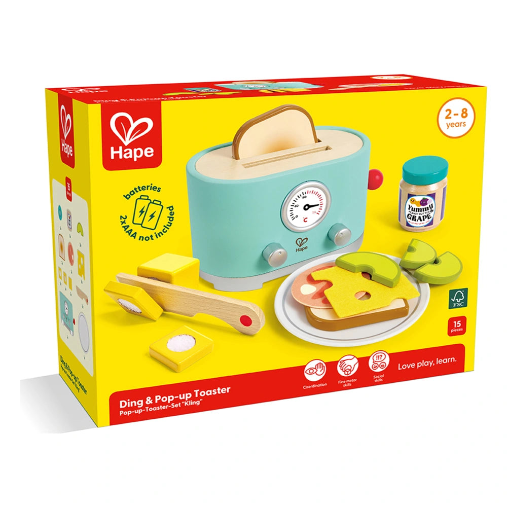 Hape Ding & Pop-up Wooden Toaster Playset with Accessories - 15 Pcs