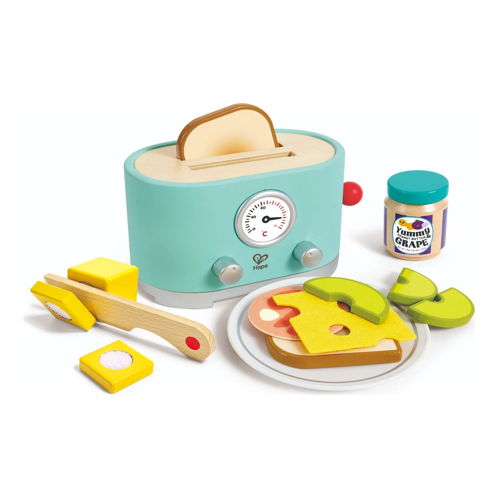 Hape Ding & Pop-up Wooden Toaster Playset with Accessories - 15 Pcs