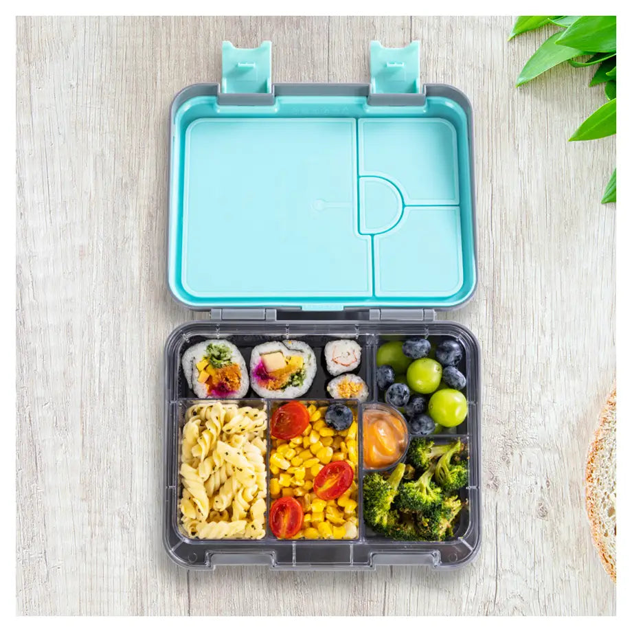Eazy Kids 6 & 4 Convertible Bento Lunch Box w/Steel Spoon & Fork Set and Alphabets Sticker (T-Rex Grey)