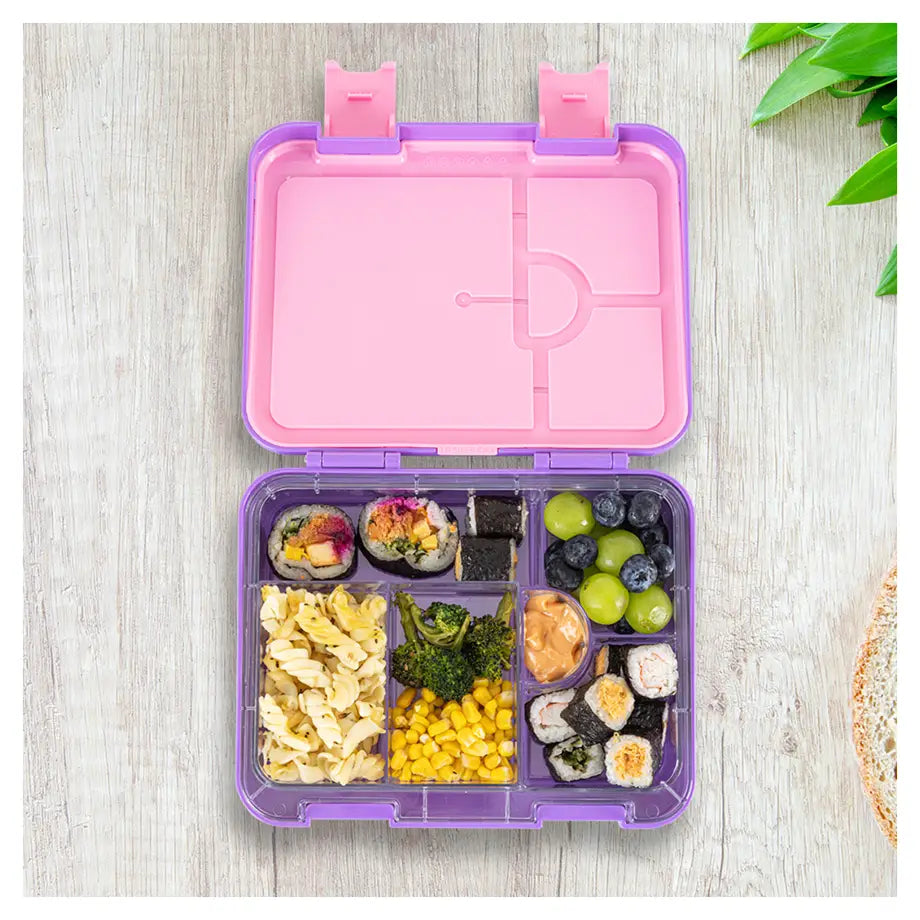 Eazy Kids 6 & 4 Convertible Bento Lunch Box w/Steel Spoon & Fork Set and Alphabets Sticker (Butterfly Purple)
