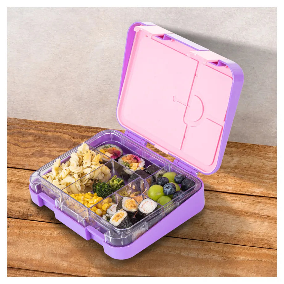 Eazy Kids 6 & 4 Convertible Bento Lunch Box w/Steel Spoon & Fork Set and Alphabets Sticker (Butterfly Purple)