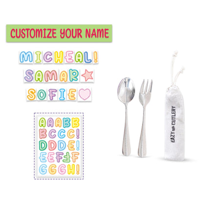 Eazy Kids 6 & 4 Convertible Bento Lunch Box w/Steel Spoon & Fork Set and Alphabets Sticker (Butterfly Purple)