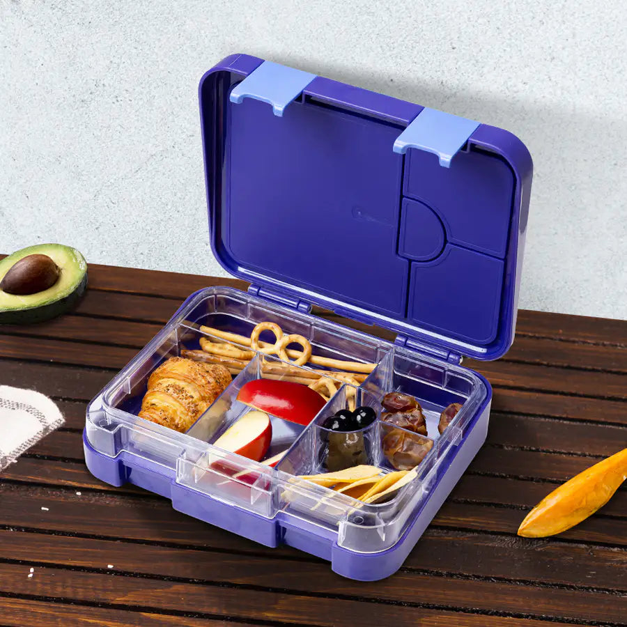 Eazy Kids 6 & 4 Convertible Bento Lunch Box with Sandwich Cutter Set (Blue)