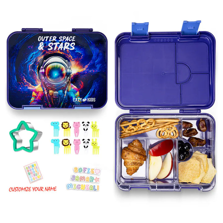Eazy Kids 6 & 4 Convertible Bento Lunch Box with Sandwich Cutter Set (Blue)