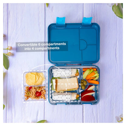 Eazy Kids 6 & 4 Convertible Bento Lunch Box with Sandwich Cutter Set (T-Rex Blue)