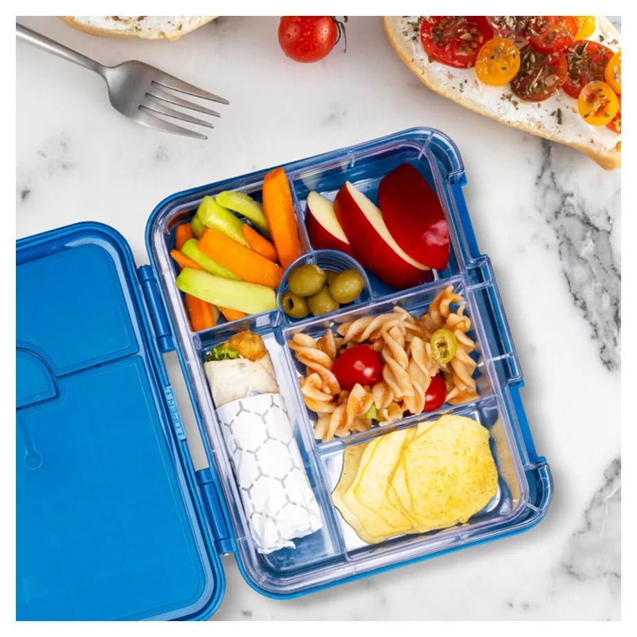 Eazy Kids 6 & 4 Convertible Bento Lunch Box with Sandwich Cutter Set (T-Rex Blue)