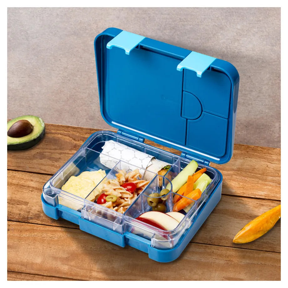 Eazy Kids 6 & 4 Convertible Bento Lunch Box with Sandwich Cutter Set (T-Rex Blue)