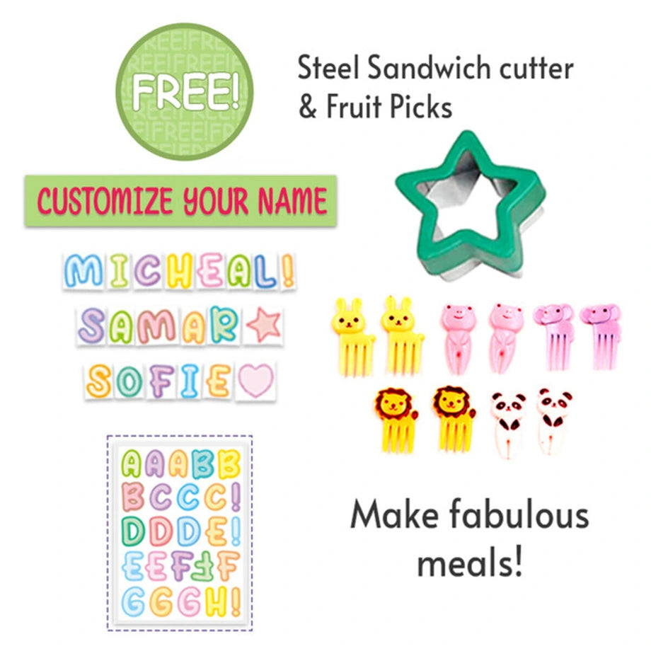 Eazy Kids 6 & 4 Convertible Bento Lunch Box with Sandwich Cutter Set (T-Rex Blue)