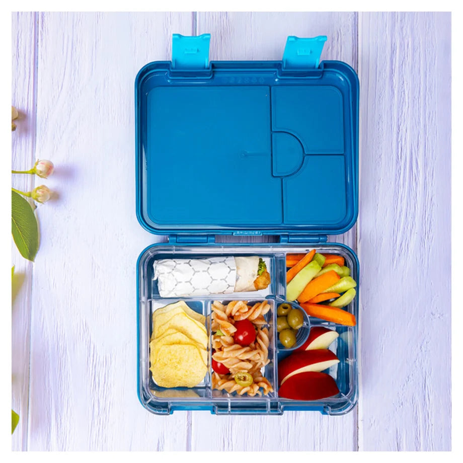 Eazy Kids 6 & 4 Convertible Bento Lunch Box with Sandwich Cutter Set (T-Rex Blue)