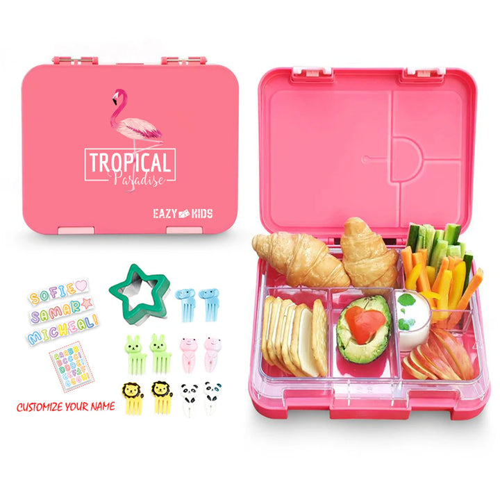 Eazy Kids 6 & 4 Convertible Bento Lunch Box Wit Sandwich Cutter Set (Pink)