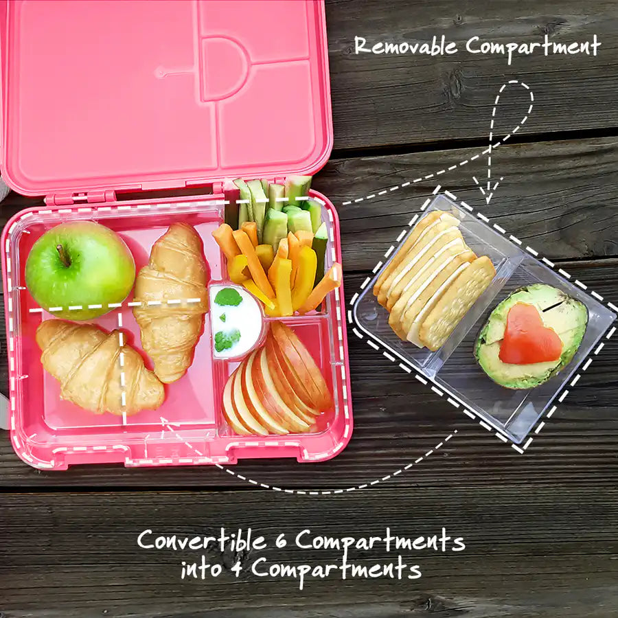 Eazy Kids 6 & 4 Convertible Bento Lunch Box Wit Sandwich Cutter Set (Pink)