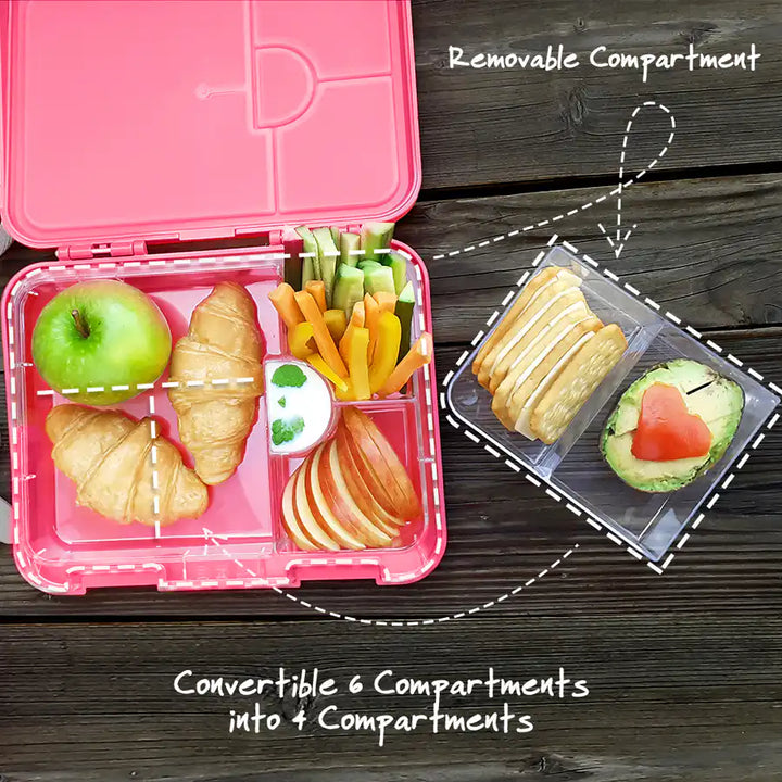 Eazy Kids 6 & 4 Convertible Bento Lunch Box Wit Sandwich Cutter Set (Pink)