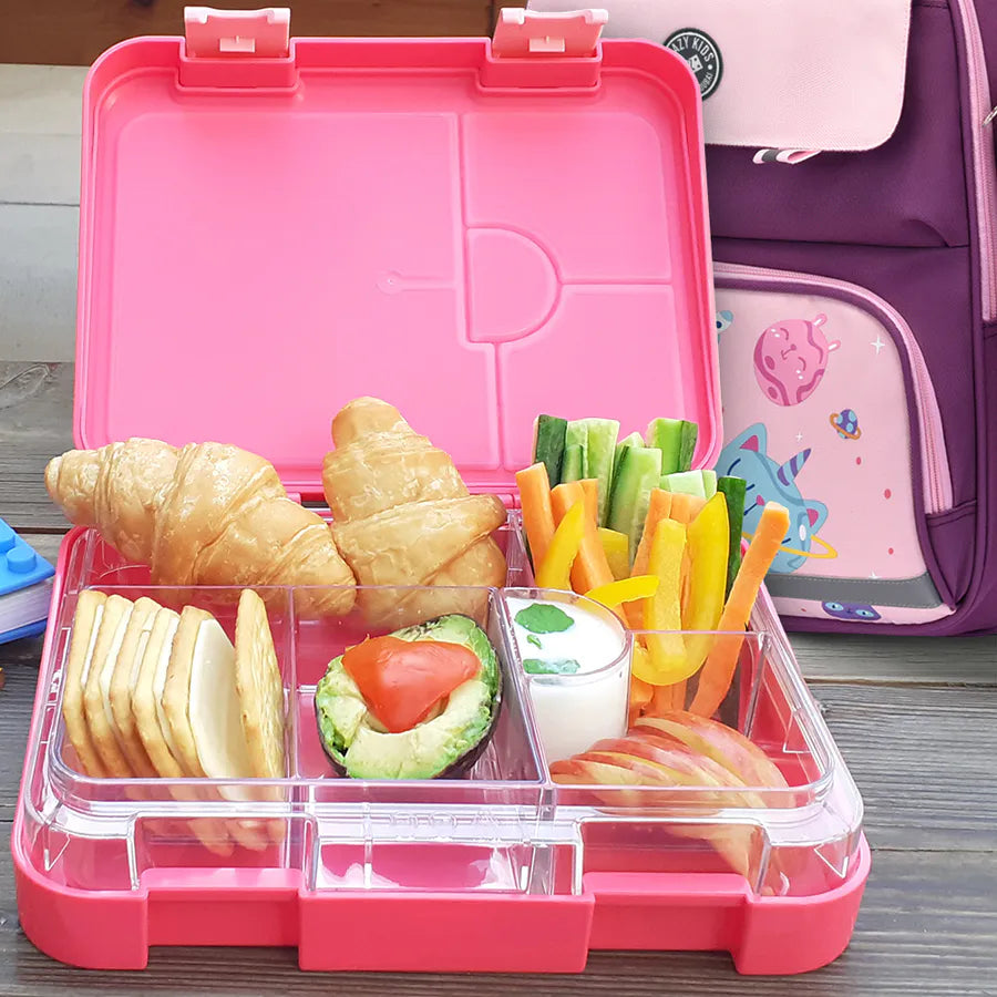 Eazy Kids 6 & 4 Convertible Bento Lunch Box Wit Sandwich Cutter Set (Pink)