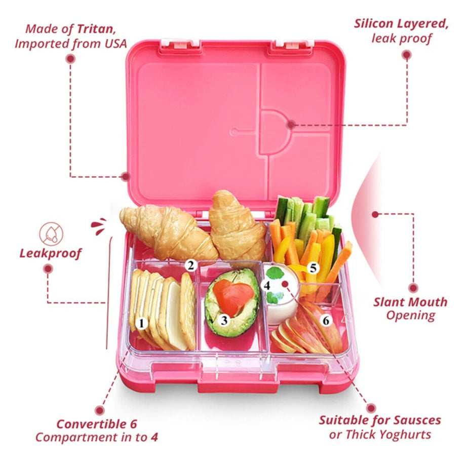 Eazy Kids 6 & 4 Convertible Bento Lunch Box (Unicorn Pink)