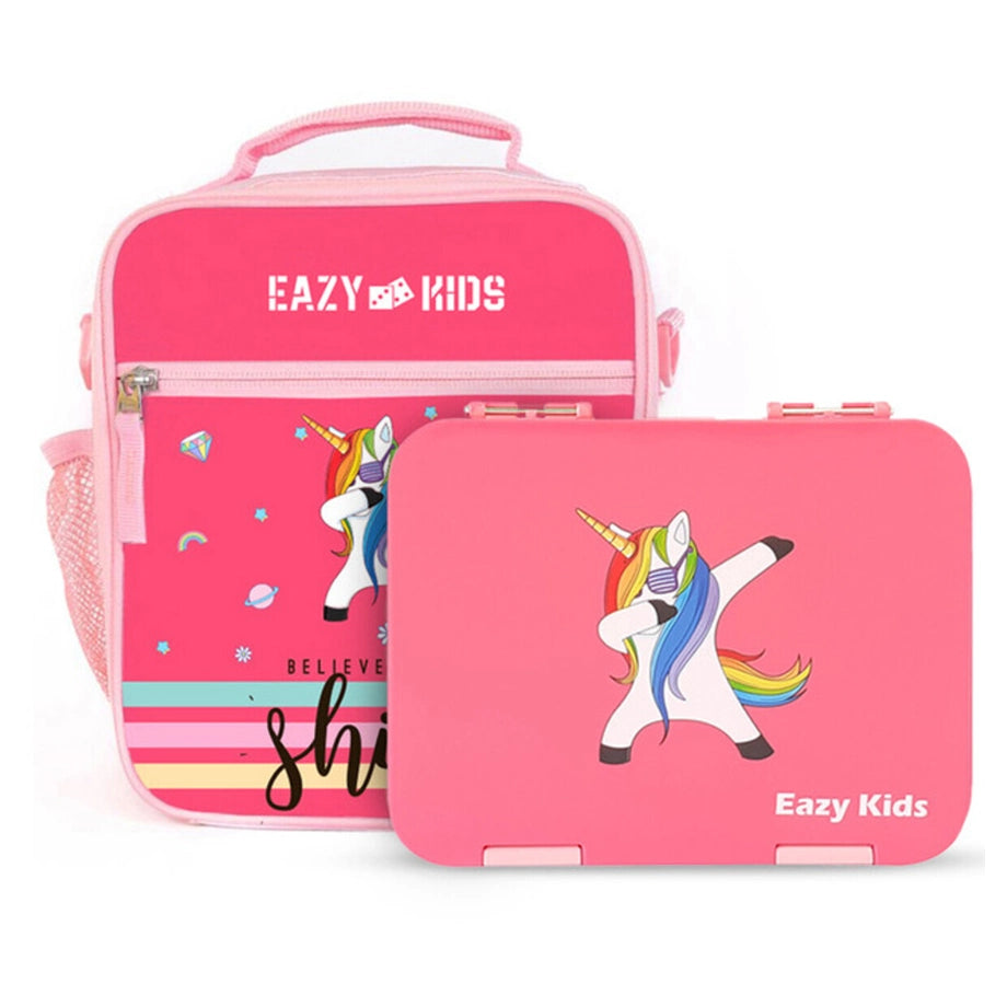 Eazy Kids 6 & 4 Convertible Bento Lunch Box (Unicorn Pink)