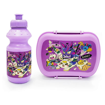 Eazy Kids Set of 2 Lunch Box & Water Bottle (Rabbit Purple)