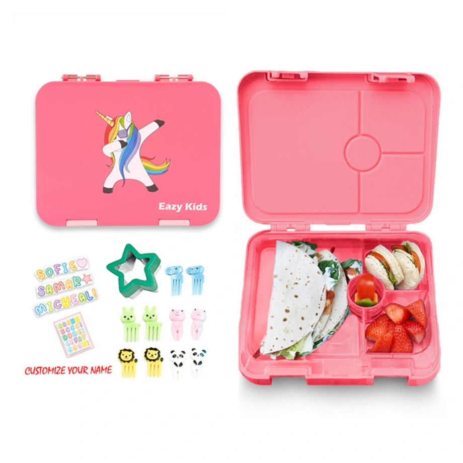 Eazy Kids 4 Compartment Bento Lunch Box (Unicorn Pink)