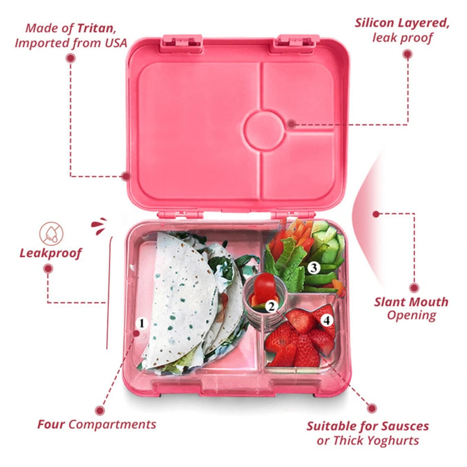 Eazy Kids 4 Compartment Bento Lunch Box (Unicorn Pink)
