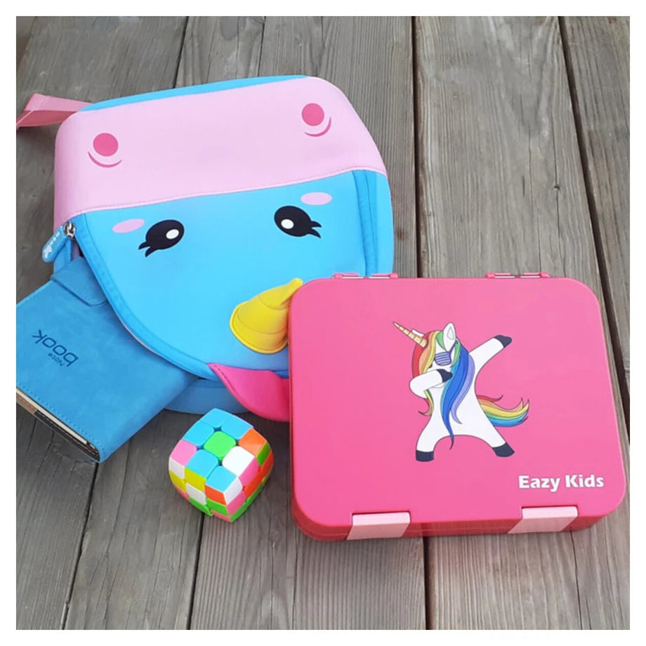 Eazy Kids 4 Compartment Bento Lunch Box (Unicorn Pink)