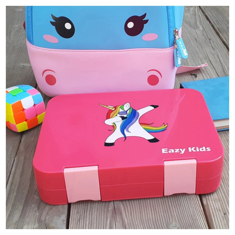 Eazy Kids 4 Compartment Bento Lunch Box (Unicorn Pink)