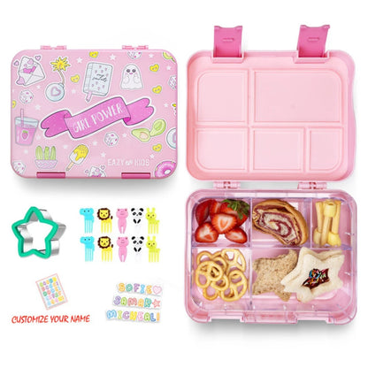 Eazy Kids 5 & 4 Convertible Bento Lunch Box wt Sandwich Cutter Set (Girl Power)
