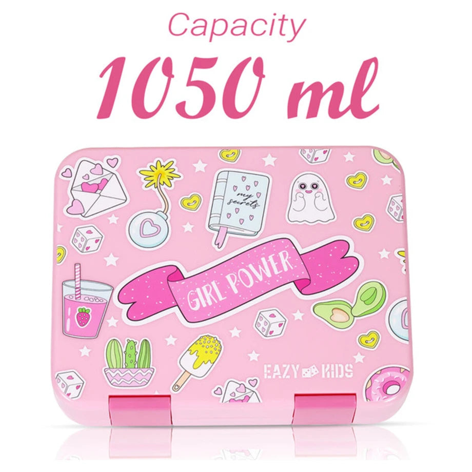 Eazy Kids 5 & 4 Convertible Bento Lunch Box wt Sandwich Cutter Set (Girl Power)