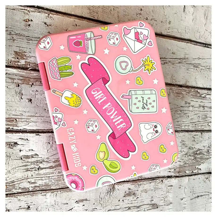 Eazy Kids 5 & 4 Convertible Bento Lunch Box wt Sandwich Cutter Set (Girl Power)