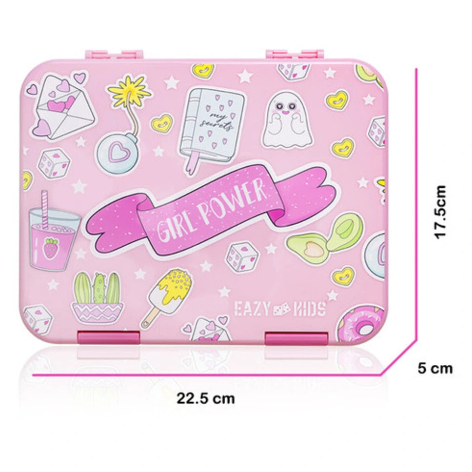 Eazy Kids 5 & 4 Convertible Bento Lunch Box wt Sandwich Cutter Set (Girl Power)