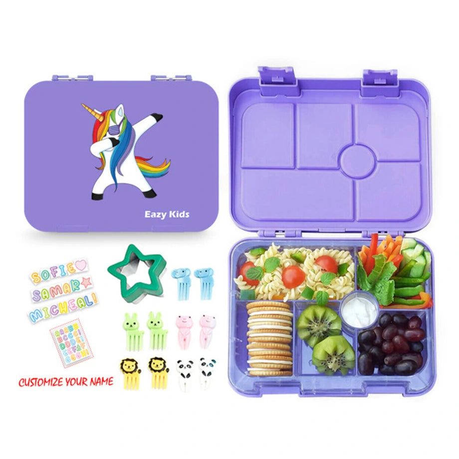 Eazy Kids 6 Compartment Bento Lunch Box (Unicorn Purple)