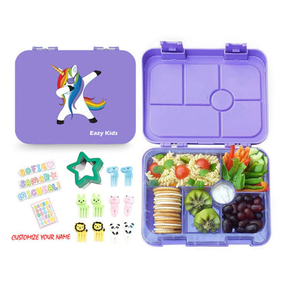 Eazy Kids 6 Compartment Bento Lunch Box (Unicorn Purple)