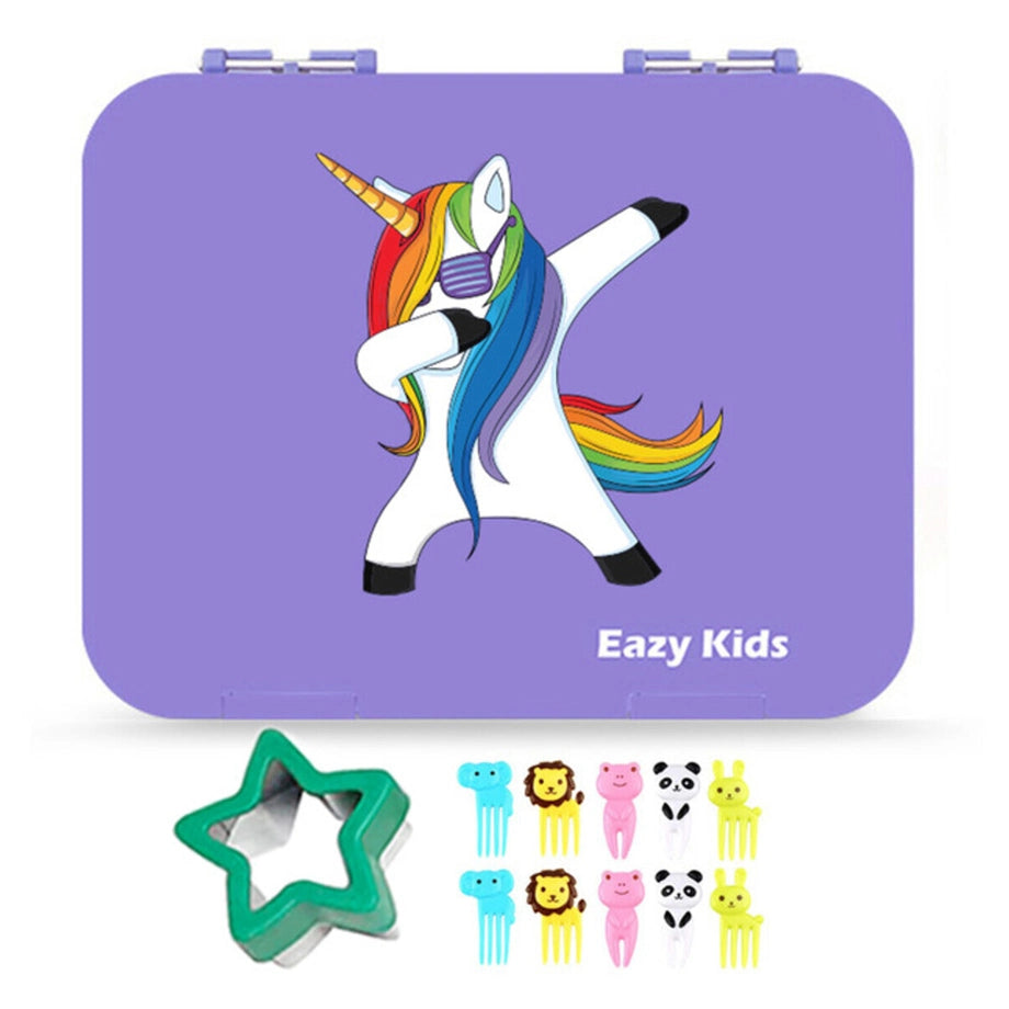 Eazy Kids 6 Compartment Bento Lunch Box (Unicorn Purple)