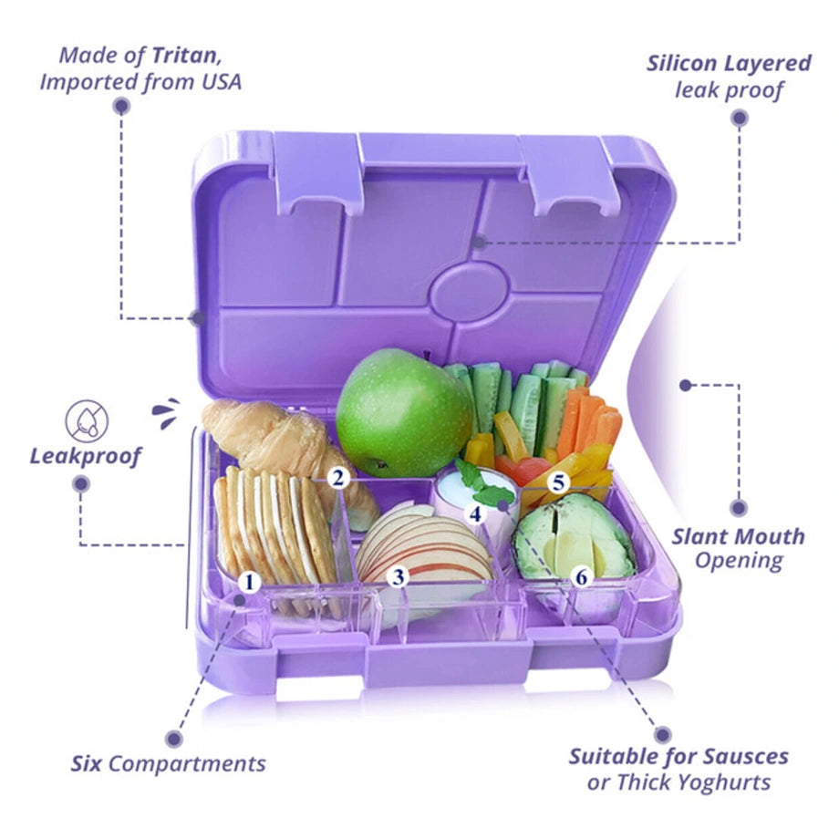 Eazy Kids 6 Compartment Bento Lunch Box (Unicorn Purple)